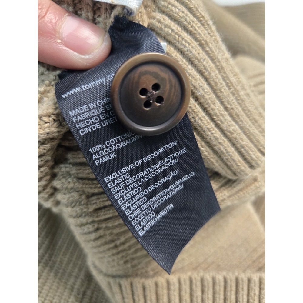 Tommy Hilfiger Men's‎ M Full Button Mock Neck Cardigan Sweater Tan Cotton Knit - Picture 6 of 7